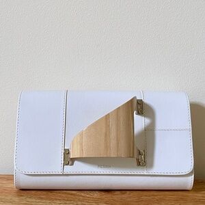 Perrin Paris  L'Eiffel White Leather Clutch With Wooden Han…
